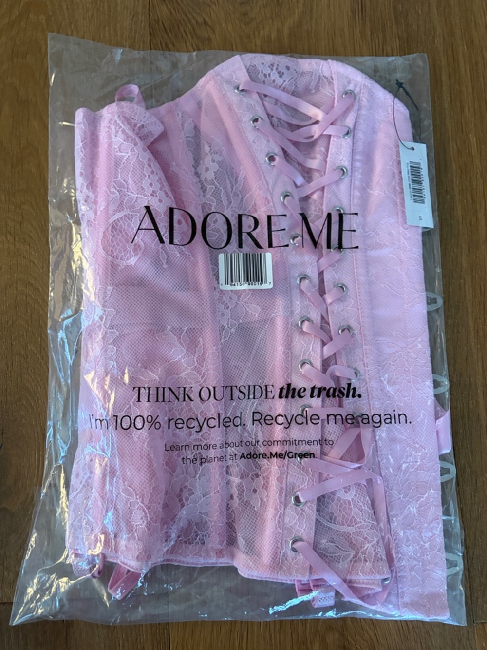 Adore Me Light Pink Lace Corset with Front Lace-Up